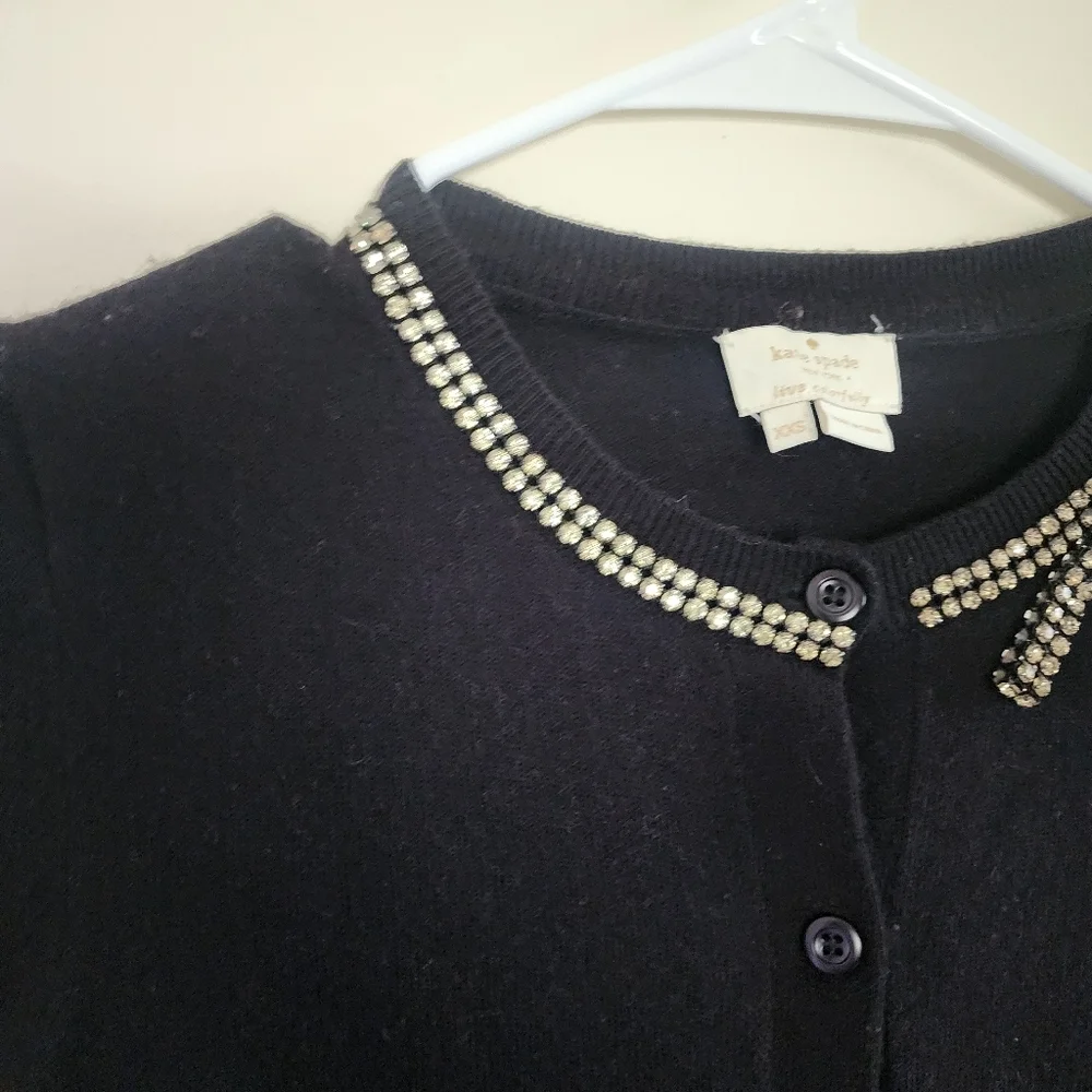 Kate Spade Black Embellished Bow Wool Blend Cardigan Sweater Size XXS